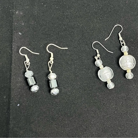 artisan made earrings glass beads cubes round y2k silver clear gun metal - Picture 1 of 3
